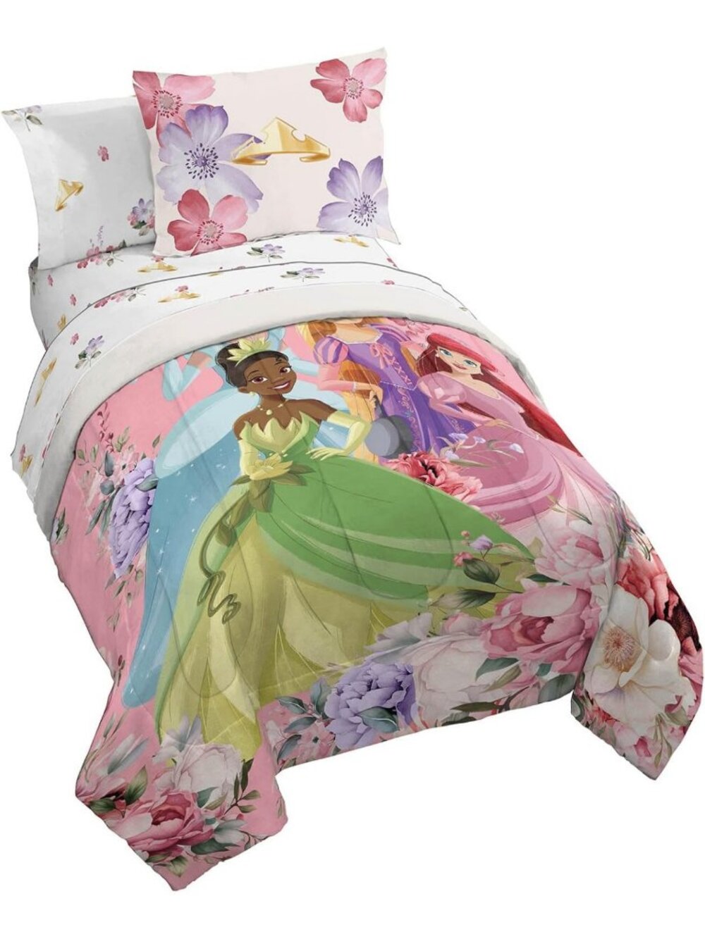 5-Piece Pink Disney Princess Twin Comforter Set for Girls - Cozy Bedding Set